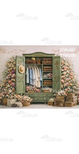 Tło fotograficzne „Zielona garderoba wśród pastelowych kwiatów” | E844